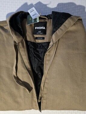 RSQ Men’s Zip-Up Hooded Jacket in Tan with Black Quilted Lining